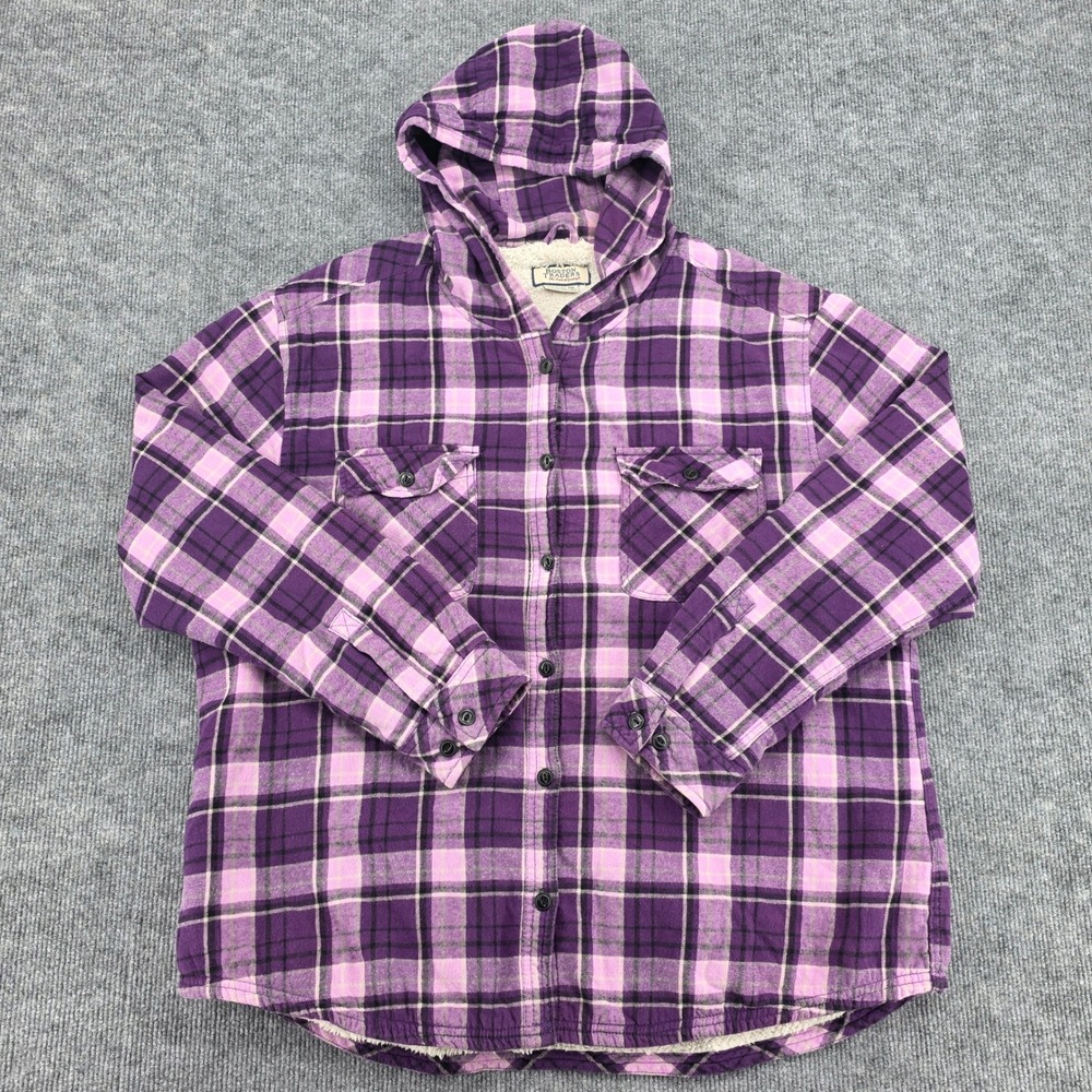 Boston Traders Mens XXL Purple Plaid Sherpa Lined Hooded Flannel Shirt Jacket
